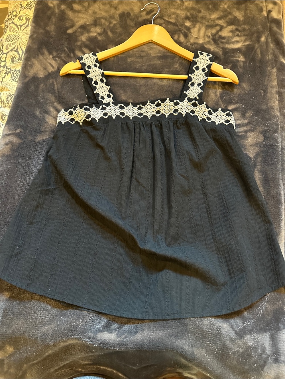 Universal Thread Black Tank Top with White Crochet Trim